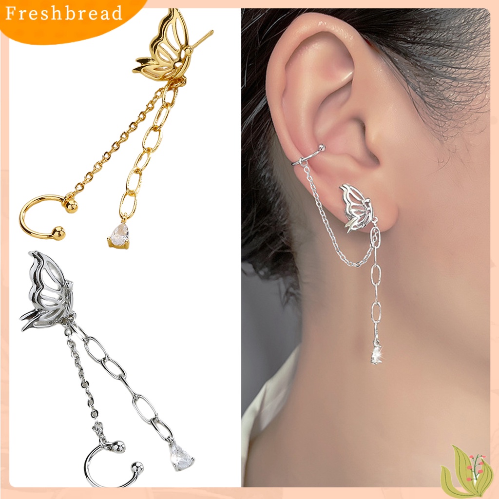 < Freshbread > 1Pc Drop Earring Peri Temperamen One-piece Asimetris Gantung Rantai Dekorasi Gaya Korea Tulang Rawan Palsu Panjang Rumbai Telinga Manset Aksesoris Pakaian