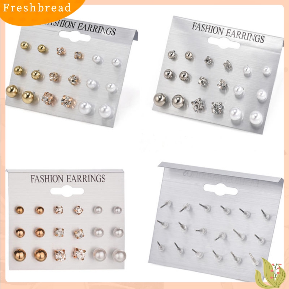 &lt; Freshbread &gt; 9pasang Fashion Wanita Berlian Imitasi Mutiara Imitasi Ear Stud Earrings Set Perhiasan Hadiah