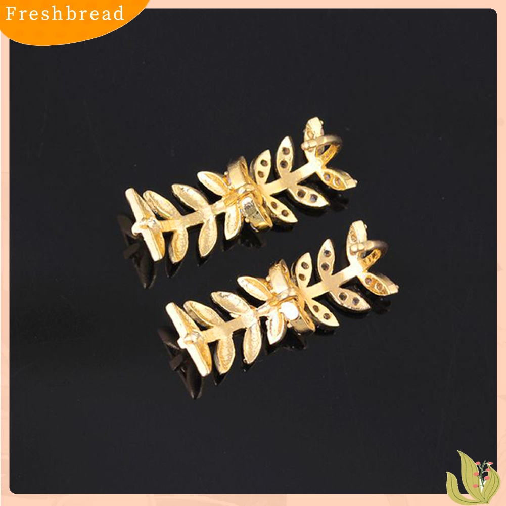 &lt; Freshbread &gt; Wanita Fashion Cubic Zirconia Hias Daun Menjuntai Huggie Earrings Piercing Perhiasan