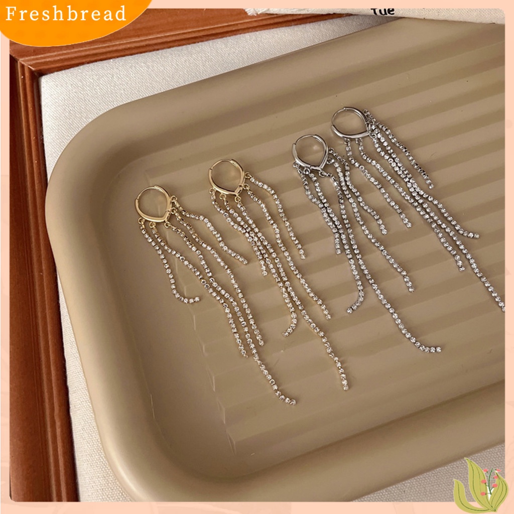 &lt; Freshbread &gt; 1pasang Wanita Anting Jumbai Berlian Imitasi Perhiasan Bersinar Anting Panjang Aksesoris Fashion