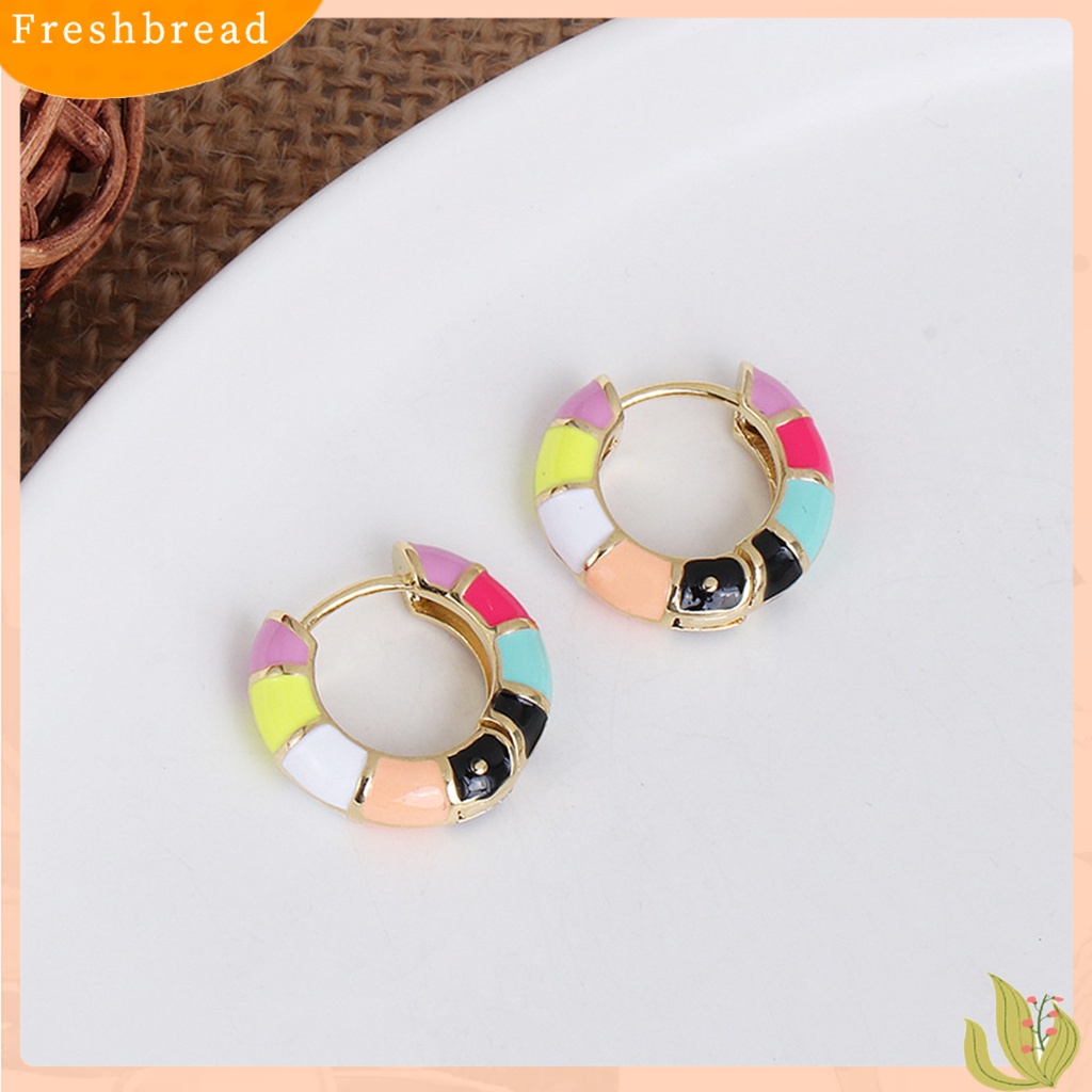 &lt; Freshbread &gt; 1pasang Anting Hoop Wanita Bulat Gaya Bohemia Etnik Anting Wanita Warna-Warni Untuk Hadiah