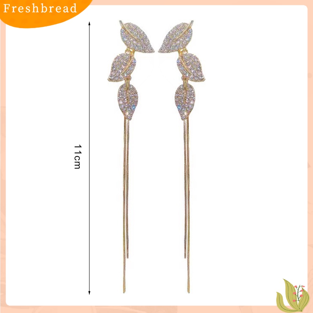 &lt; Freshbread &gt; 1pasang Anting Wanita Asimetris Mewah Mengkilap Bentuk Daun Rumbai Panjang Wanita Linear Earrings Prom Earrings