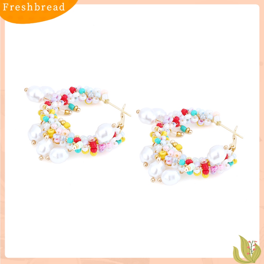 &lt; Freshbread &gt; 1pasang Wanita Hoop Earrings Indah Mewah Berlebihan Gaya Bohemia Kusut Leaverback Earrings Perhiasan Perempuan