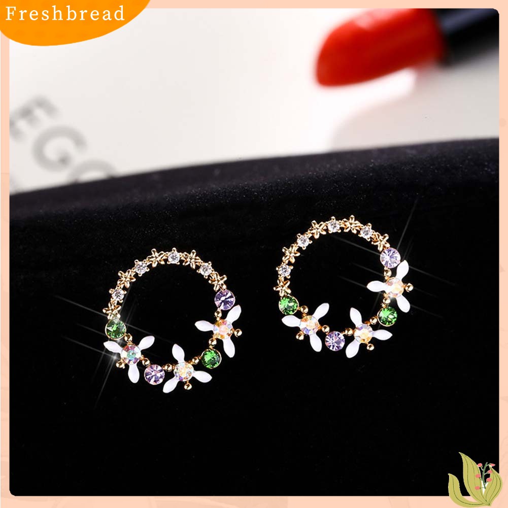 < Freshbread > Wanita Manis Berlian Imitasi Bunga Lingkaran Hati Menjuntai Telinga Stud Anting Perhiasan Hadiah