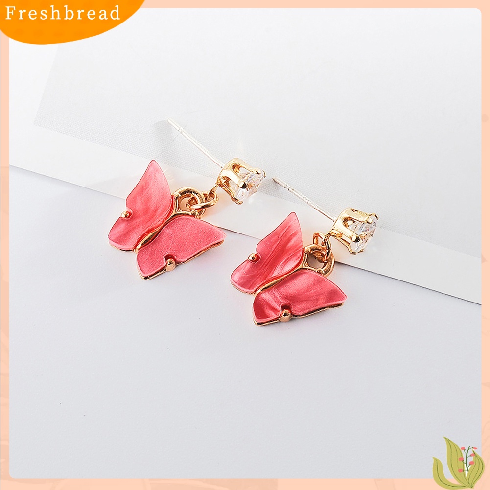 &lt; Freshbread &gt; Wanita Gaya Sederhana Warna-Warni Cubic Zirconia Anting Bentuk Kupu-Kupu Akrilik