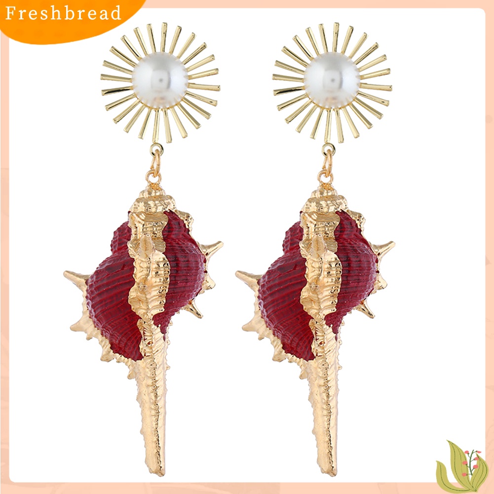 &lt; Freshbread &gt; Bohemian Pantai Wanita Mutiara Imitasi Hias Keong Liontin Statement Stud Earrings