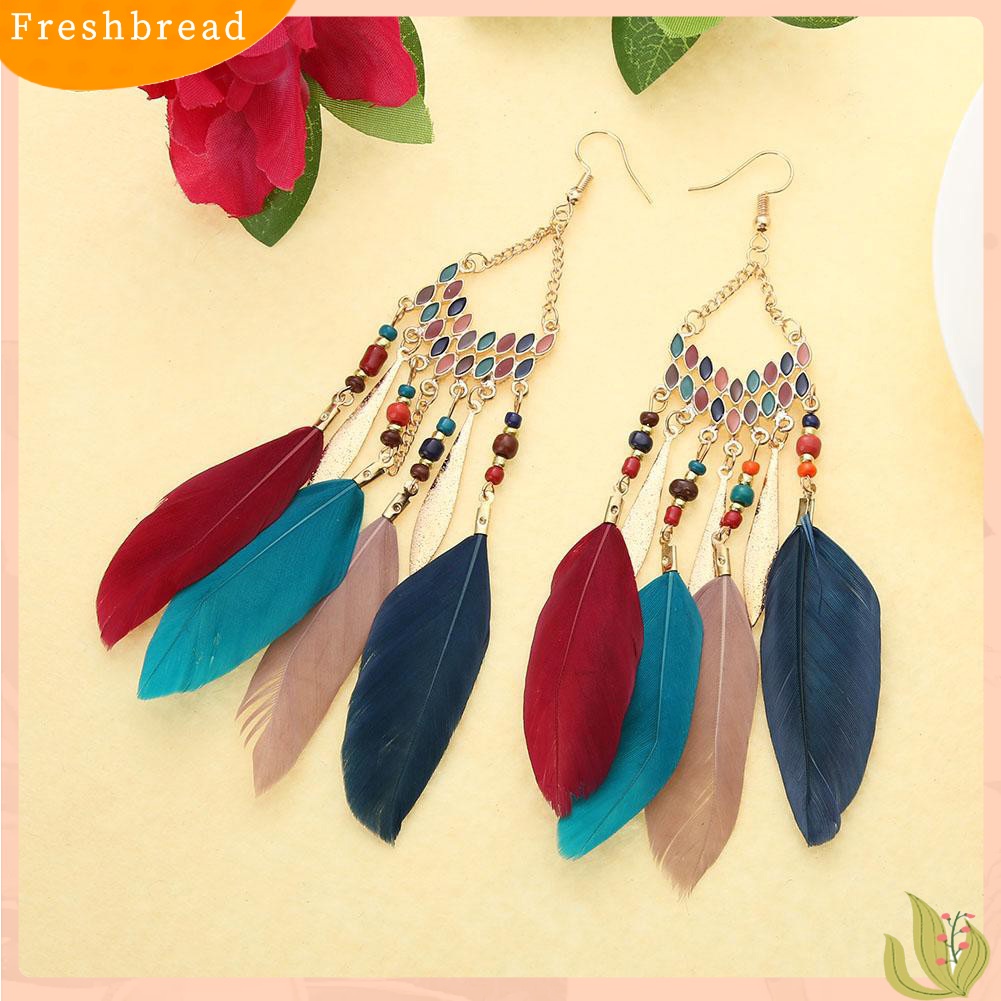 &lt; Freshbread &gt; Vintage Panjang Menjuntai Bulu Boho Kait Anting Wanita Menawan Perhiasan Hadiah