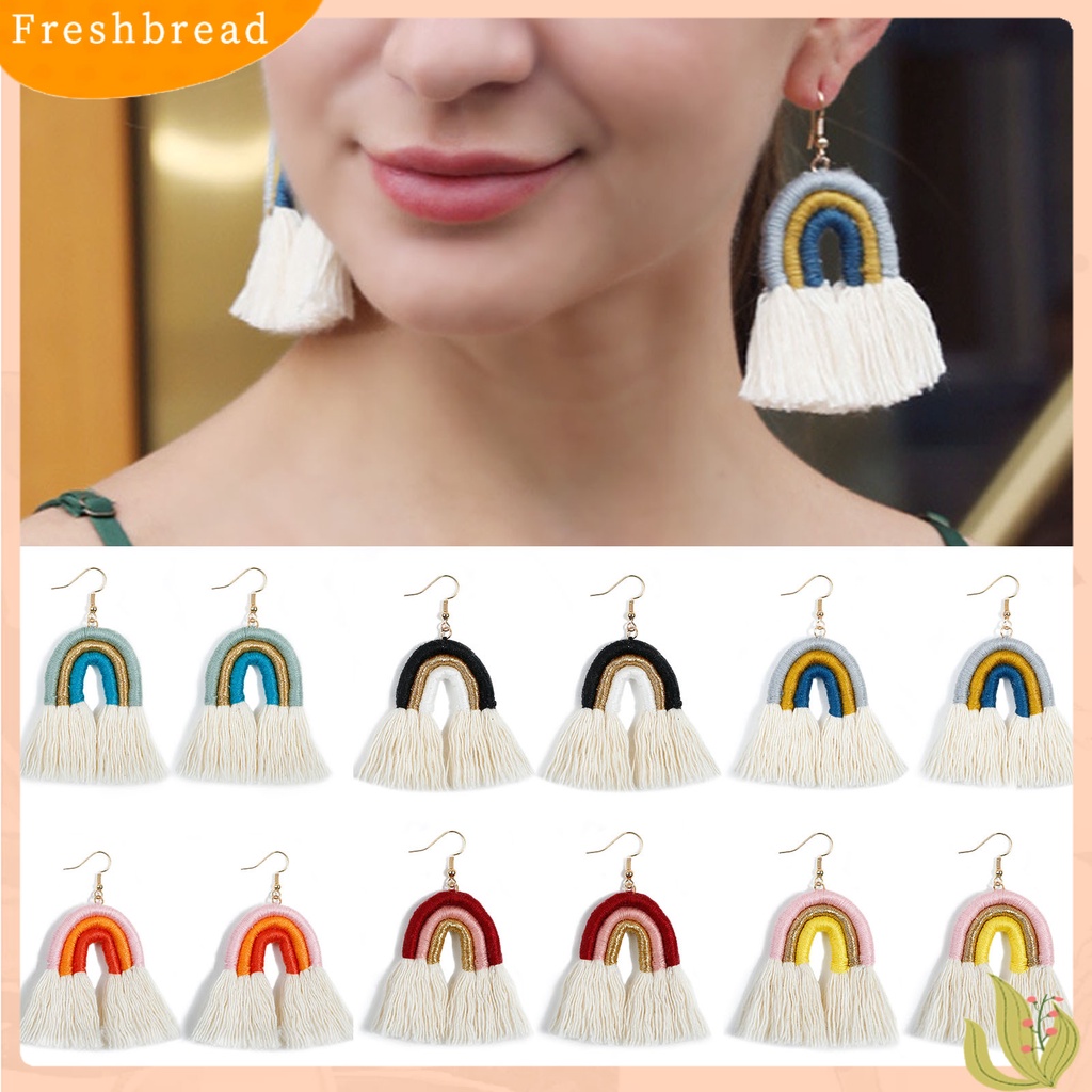 &lt; Freshbread &gt; 1pasang Anting Pelangi Bohemian Menarik Hias Lapis Rumbai Rainbow Hook Menjuntai Earrings Untuk Kehidupan Sehari-Hari