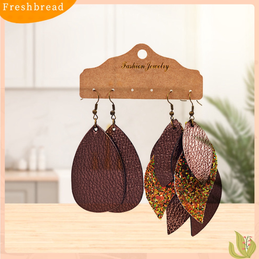 < Freshbread > 3pasang Anting Daun Shuning Juntai Bahan Kulit Imitasi Wanita Eardrops Untuk Pernikahan