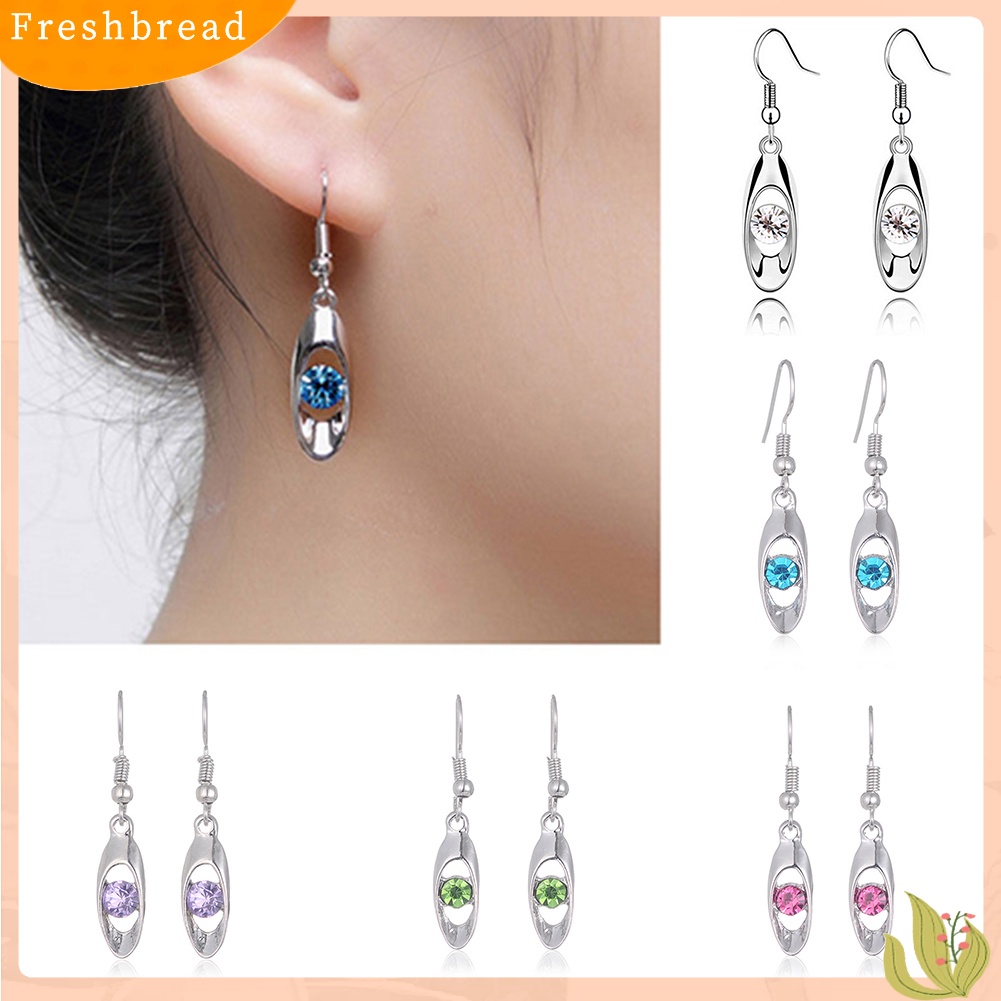 &lt; Freshbread &gt; Fashion Wanita Elegan Berlian Imitasi Mata Teardrop Menjuntai Perak Stud Hook Earrings