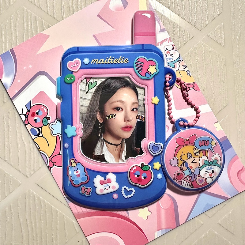 Lucu Biru Retro Bentuk Ponsel Card Holder Kpop Idol Photocard Kampus Bus Card Pelindung Display Lengan Kawaii Stationery