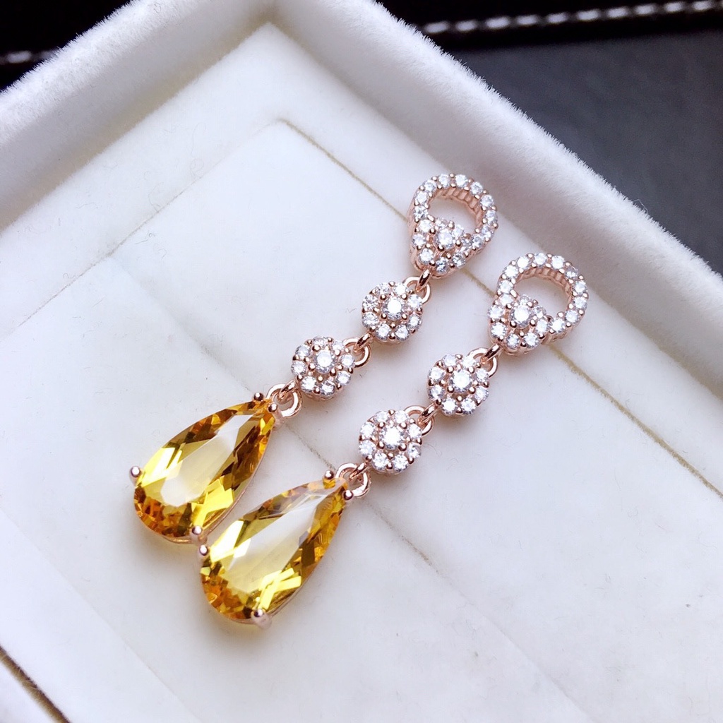 Goldkingdom Aksesoris Perhiasan Fashion Ready Stock Anting Wanita Micro Hias Berlian Berlian Kuning Earrings