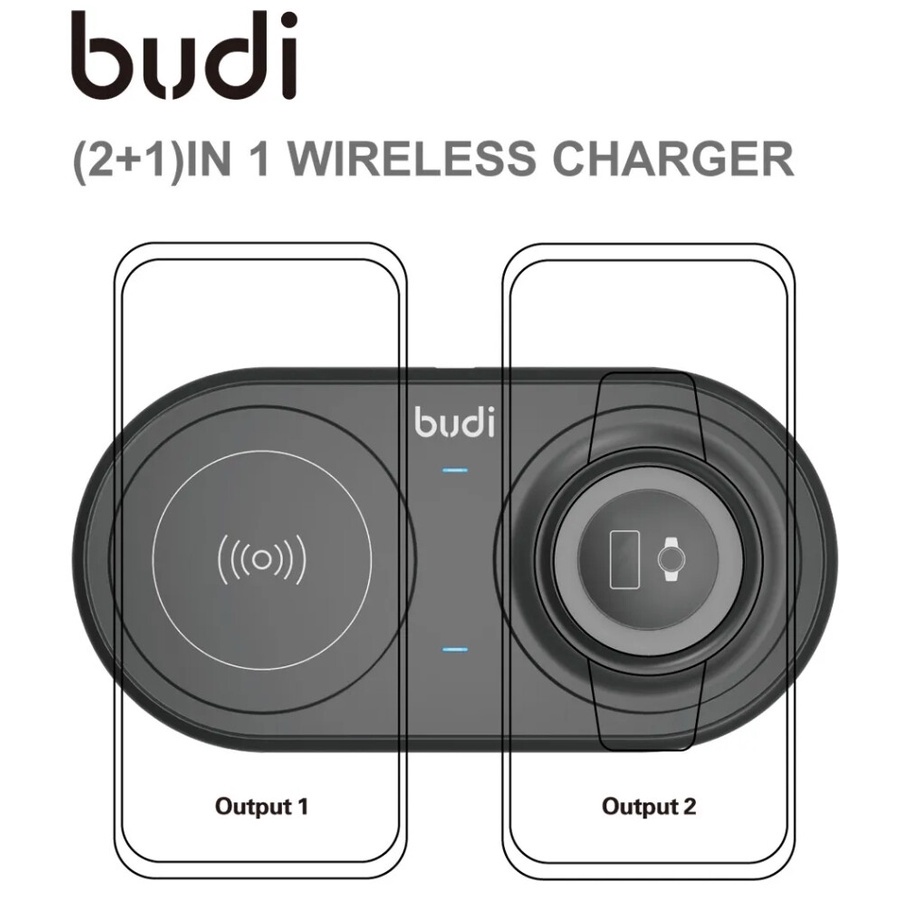 BUDI (2+1) IN 1 WIRELESS CHARGER CHARGING PAD FOR MOBILE DEVICES 15W TOTAL