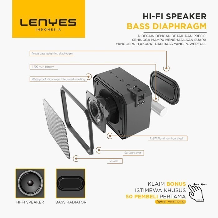 Speaker Bluetooth Portable LENYES S105 Outdoor Wireless Extrabass Wate - Biru WIRELESS SPEAKER PORTABLE SPEAKER MUSIC BOX BLUETOOTH spiker outdoor original