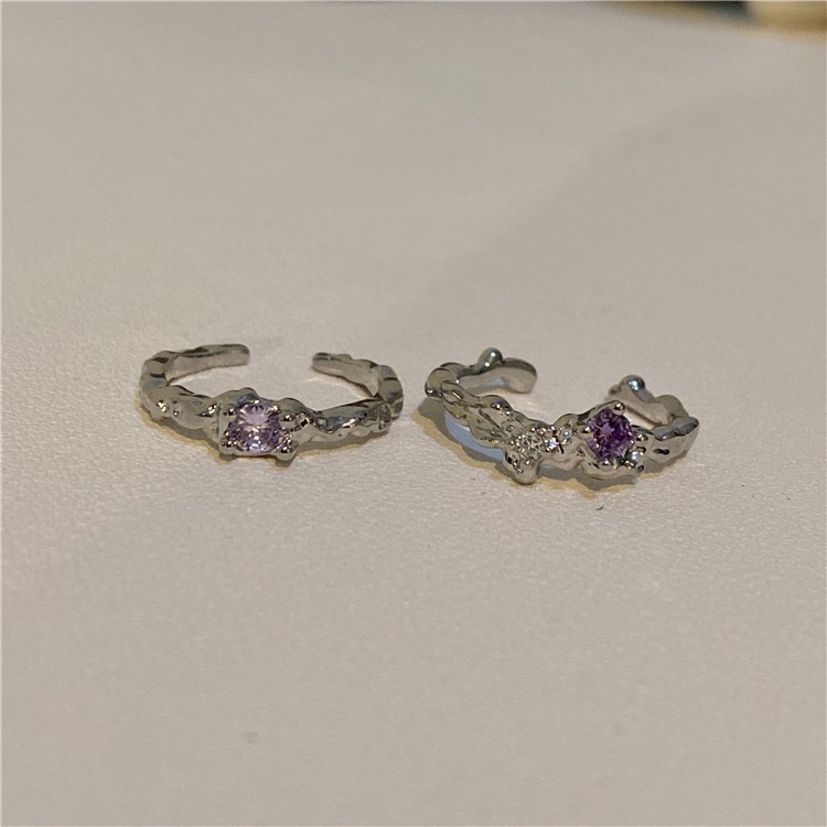 2pcs/set Cincin Kristal Ungu Set Zirkon Cincin Pembukaan Adjustable Untuk Aksesoris Perhiasan Wanita