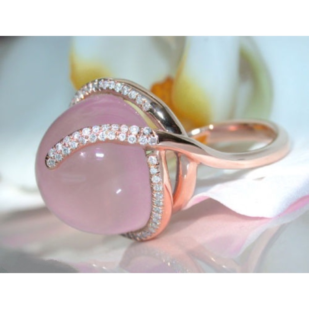 Goldkingdom Aksesoris Perhiasan Fashion Ready Stock Cincin Berlian Batu Bulan Kristal Merah Muda Kreatif Rose Gold Ring