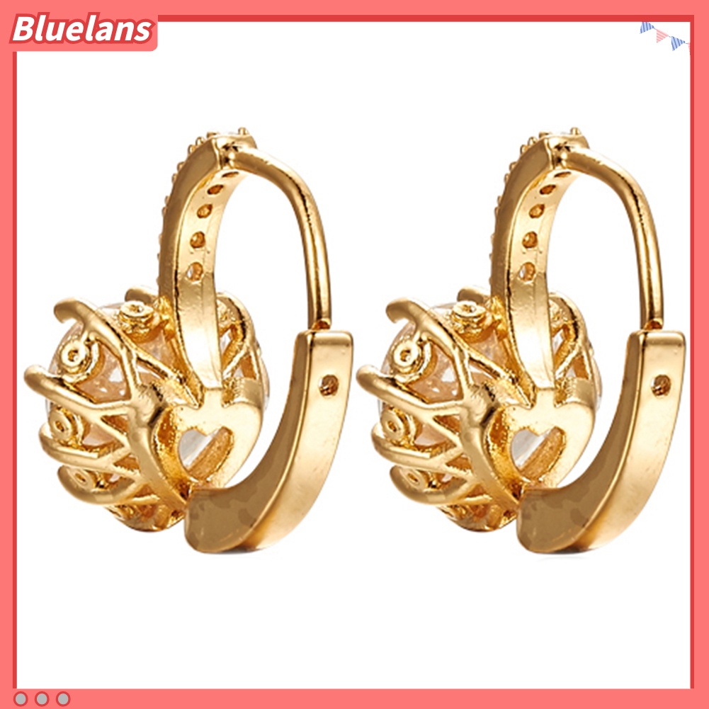 {In Stock} 9K Berlapis Emas Hati Berlian Imitasi Anting Hoop Eardrop Selebriti Perhiasan Wanita