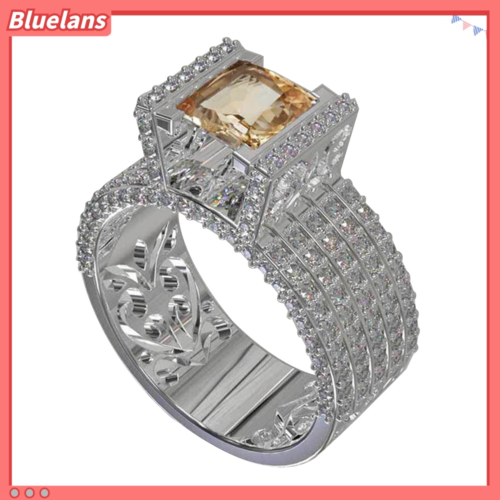 {In Stock} Fashion Wanita Berongga Kerawang Zirkon Berlian Imitasi Jari Cincin Pengantin Perhiasan Hadiah