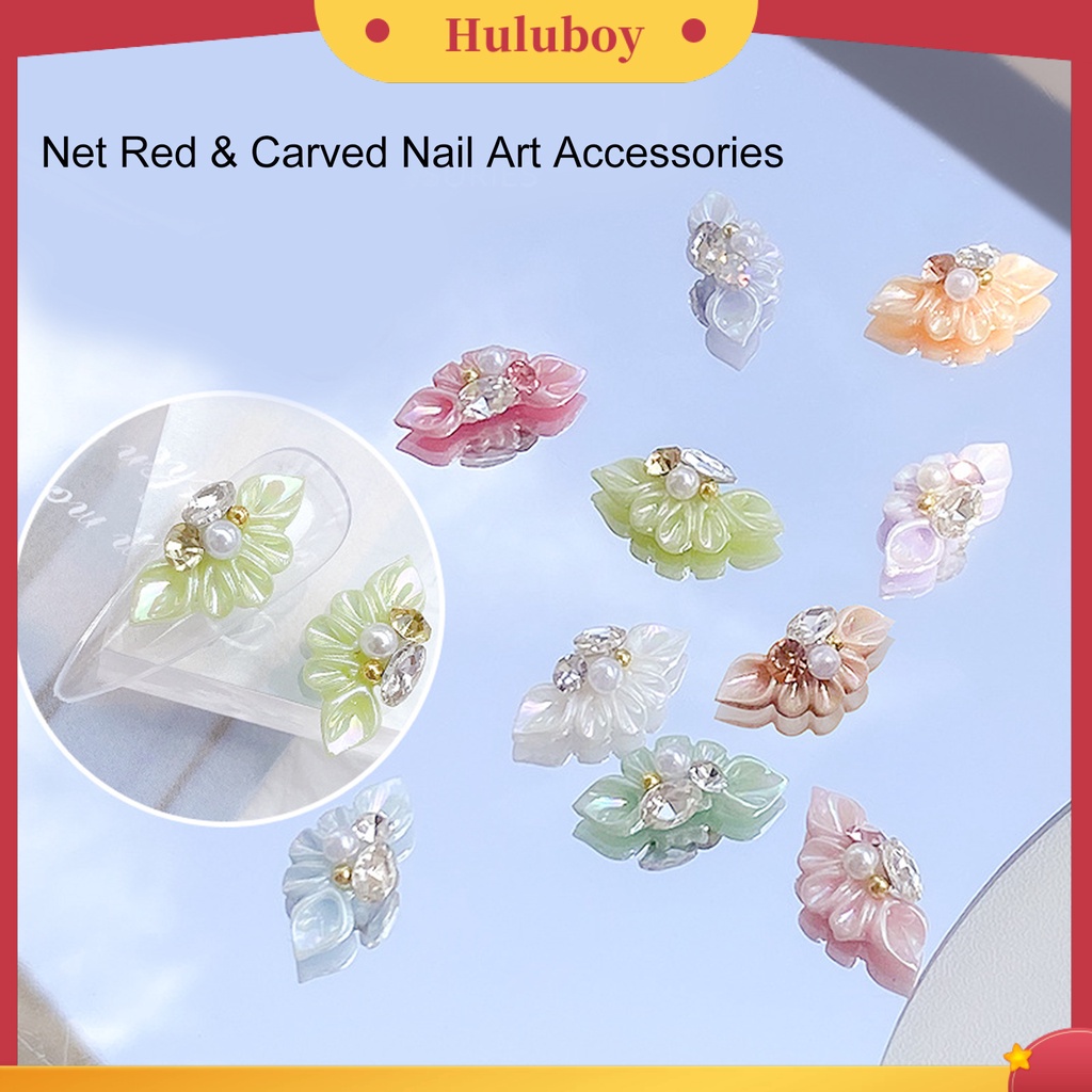 {In Stock} 10Pcs Dekorasi Kuku Bentuk Bunga Warna Hidup Desain Mutiara Imitasi Mengkilap Efek Visual Resin 3D Floral Type DIY Manicure Charms Kerajinan Untuk Salon Kuku