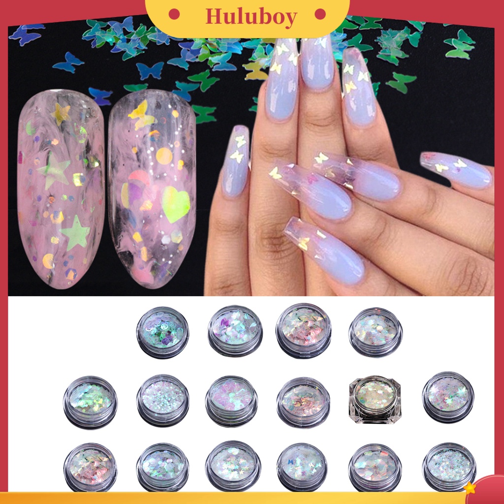 {In Stock} Sequin Nail Glitter Butterfly Star Love Heart DIY Nail Art Aksesoris Berwarna Dekorasi Kuku Manicure Sequin Untuk Desain Kuku