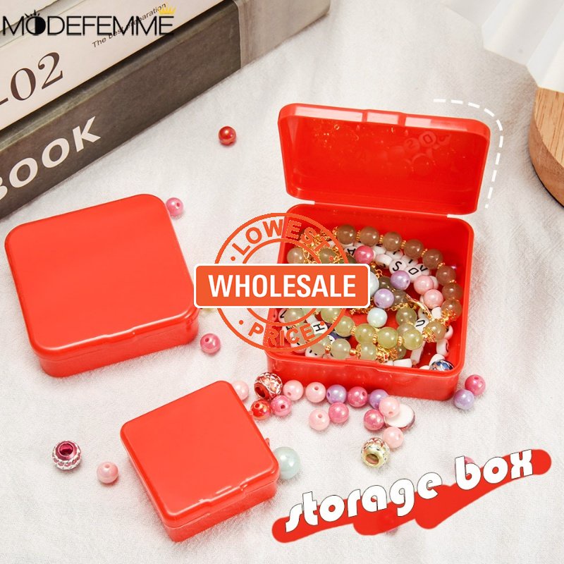 [Harga Grosir] [Unggulan] Kotak Persegi Merah Tipe Flip-top Barang Kecil Wadah Travel Jewelry Organizer Case Mini Kotak Penyimpanan Plastik Mudah Dibawa Cincin Anting Tahan Debu Case