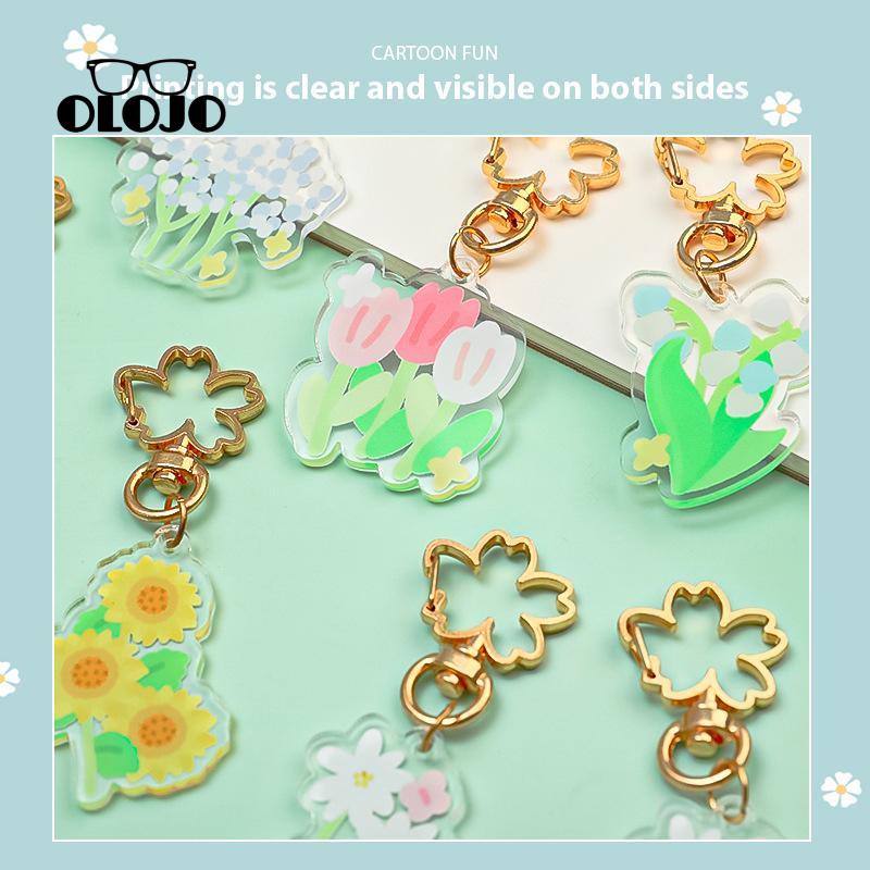 【COD】Gantungan kunci akrilik bunga Tulip / gantungan kunci motor / gantungan kunci mobil