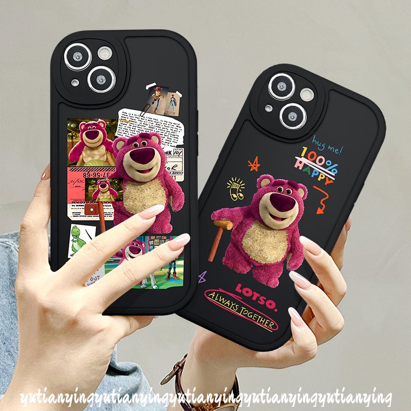 IPHONE Lovely Kartun Manyo Telepon Lembut Lucu Strawberry Bear Tpu Case Kompatibel Untuk Iphone11 13 12 14 Pro MAX 7 6s 8 6 14 Plus XS XR X MAX SE 2020 Silicon Pelindung Lensa Back Cover