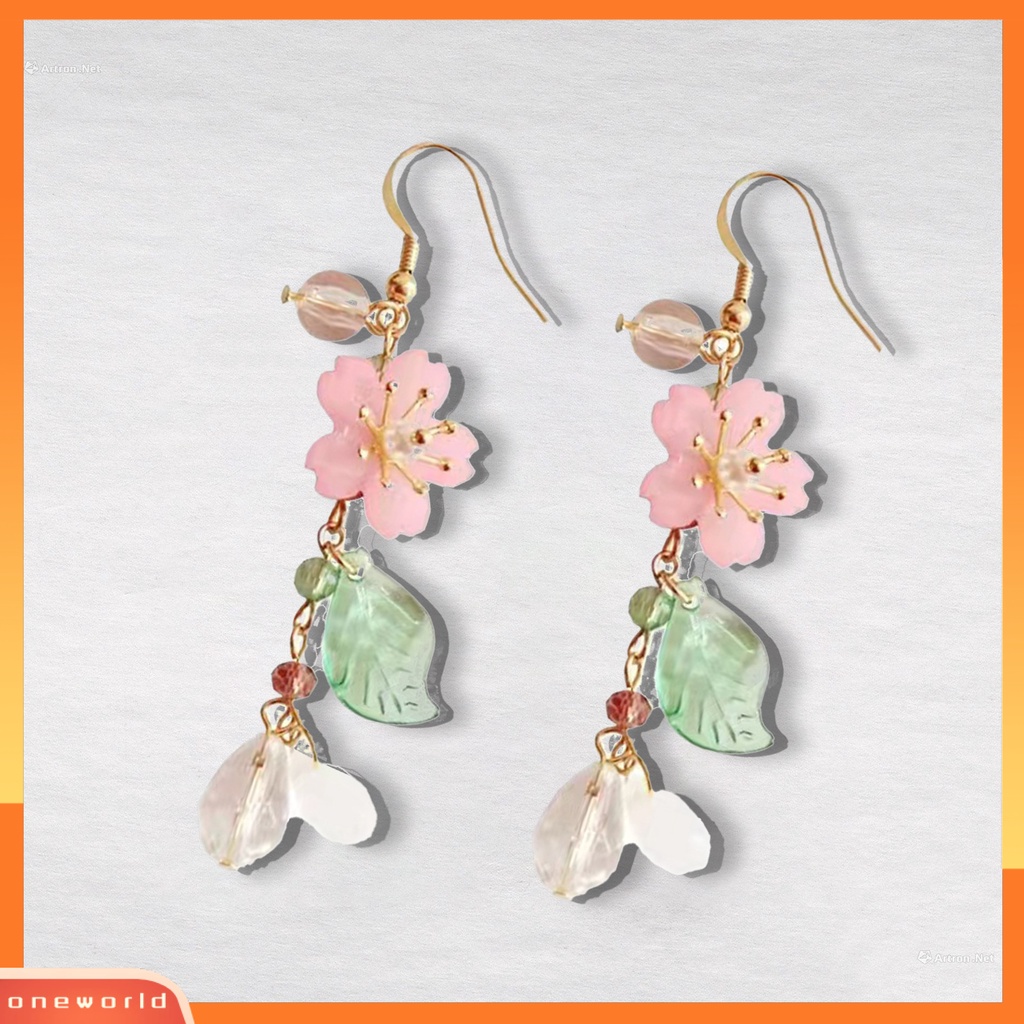 [OWR] 1pasang Ladies Earrings Unik Chic Semua Pertandingan Panjang Elegan Hias Logam Bunga Sakura Menjuntai Anting Hadiah