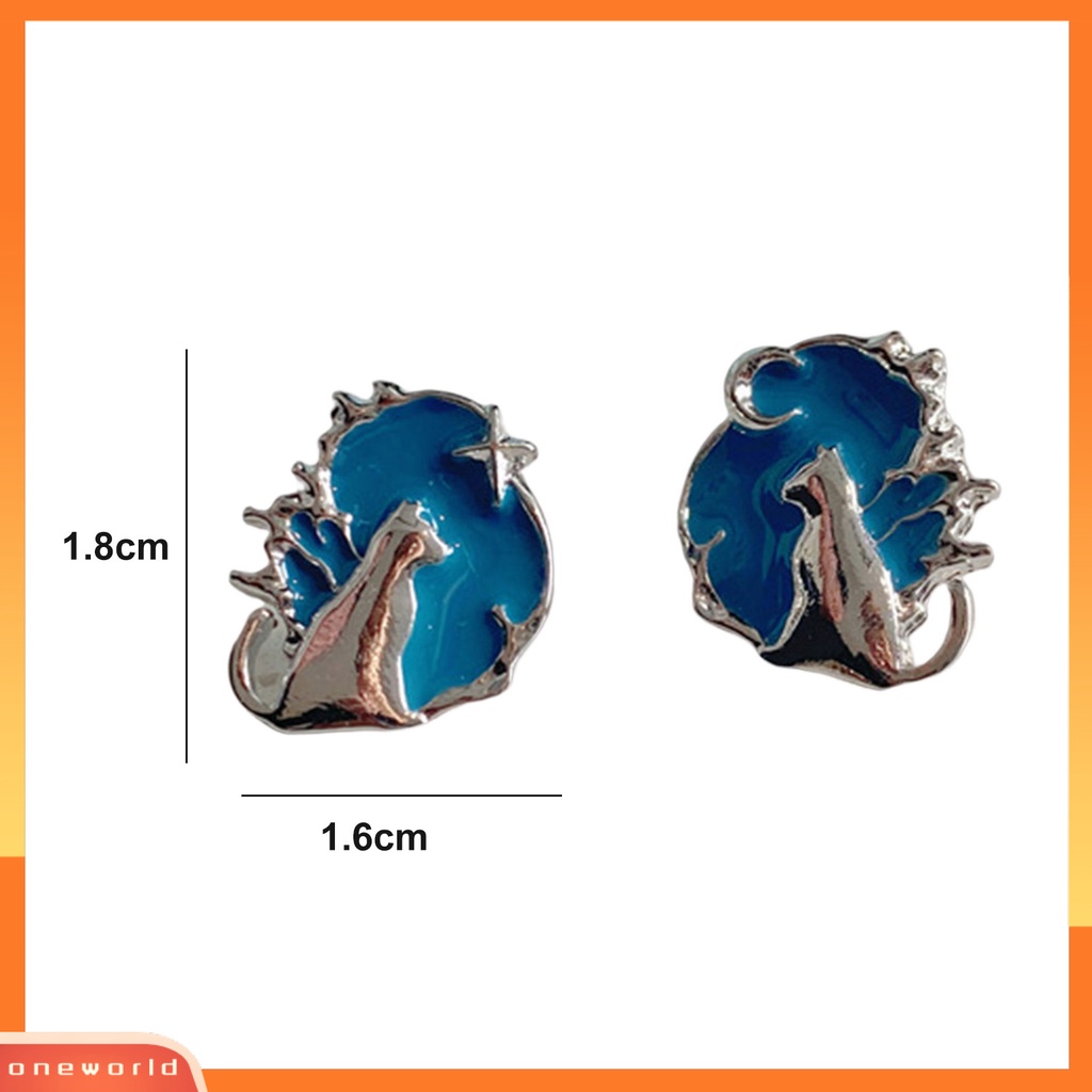 [OWR] 1pasang Ear Studs Temperamen Elegan Tidak Teratur Fancy Hypoallergenic Biru Menjatuhkan Minyak Kucing Wanita Anting Perhiasan Fashion