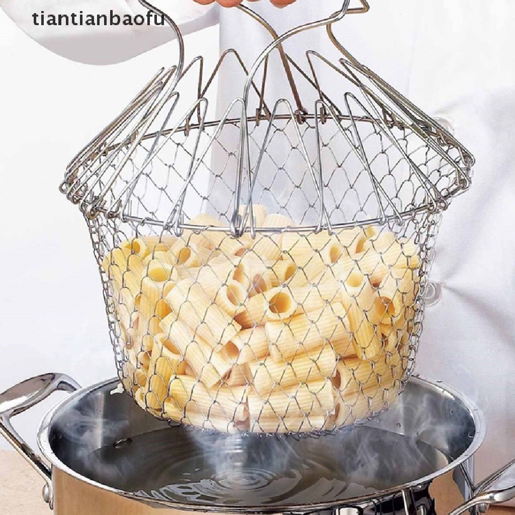 [tiantianbaofu] Saringan Bilas Uap Lipat Goreng French Chef Basket Drainer Mesh Strainer Jaring Butik