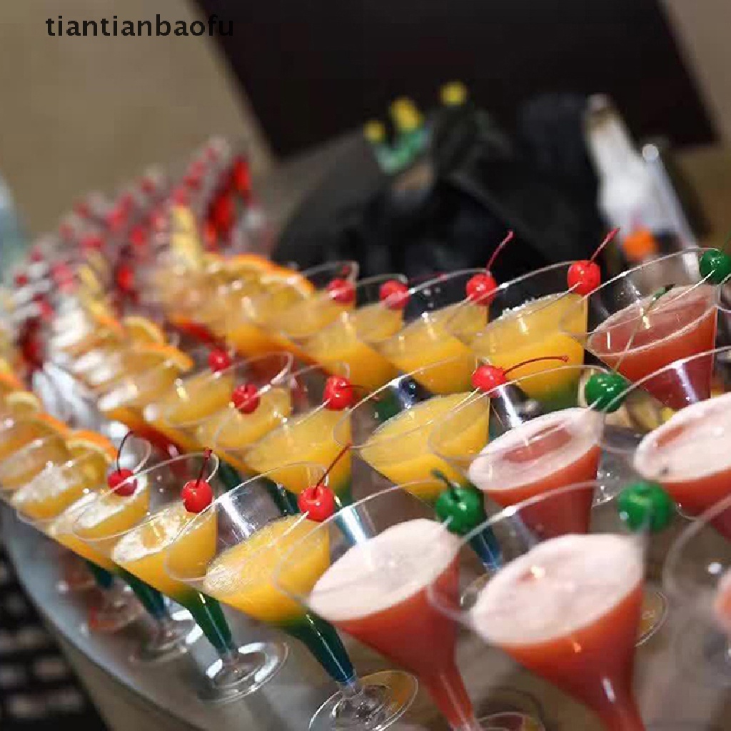 [tiantianbaofu] 1/6pcs Gelas Champagne Bahan Plastik Dengan Botol Minuman Dingin Gelas Jus Untuk Butik Pesta