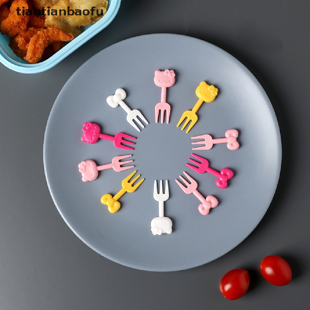 [tiantianbaofu] 10 Pcs Ktiiy Kartun Mini Garpu Buah Alat Makan Fruit Fork Appetizer Snack Dessert Butik