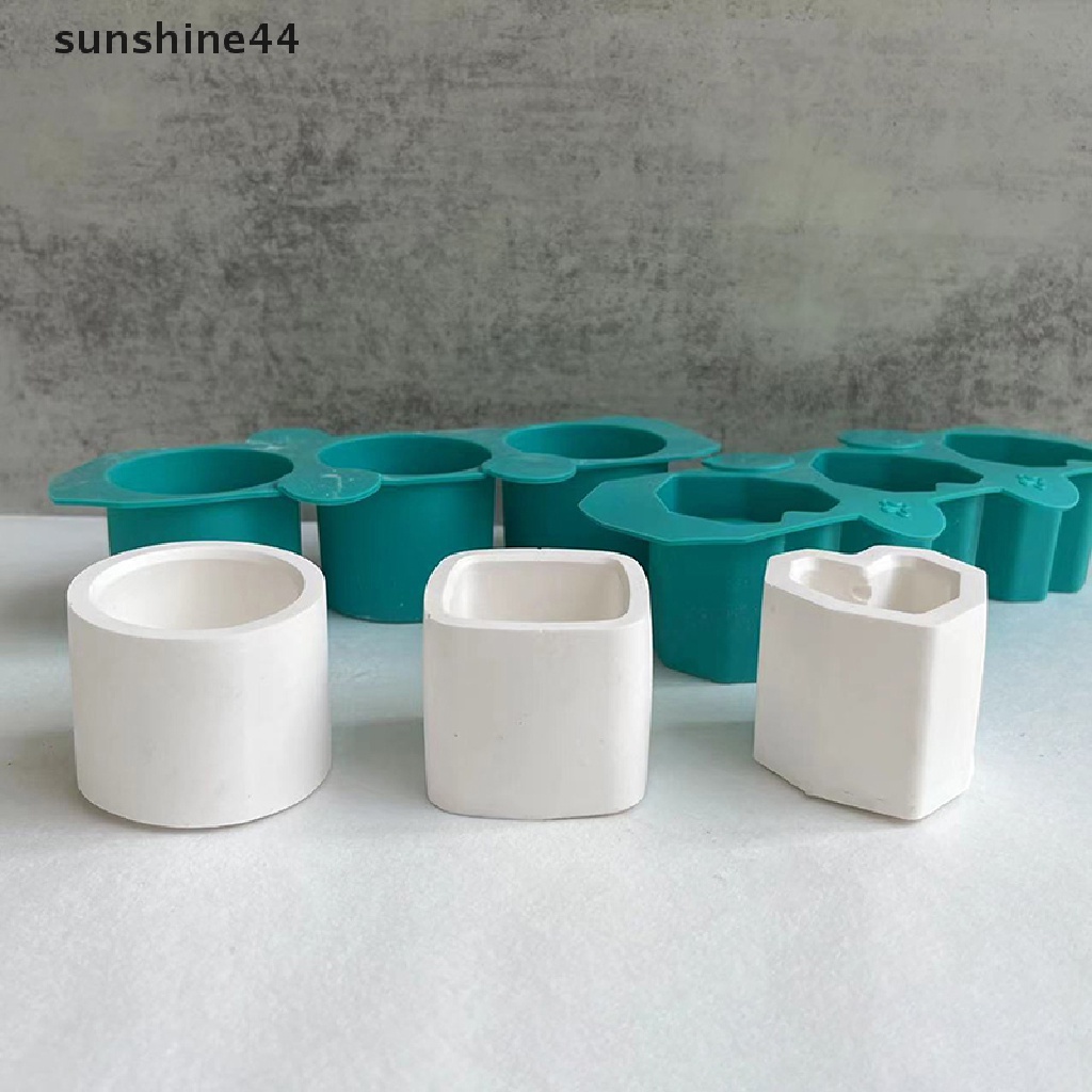 Sunshine 1Pc Cetakan Silikon Toples 3lubang DIY Pot Bunga Bulat Gypsum Resin Mold ID