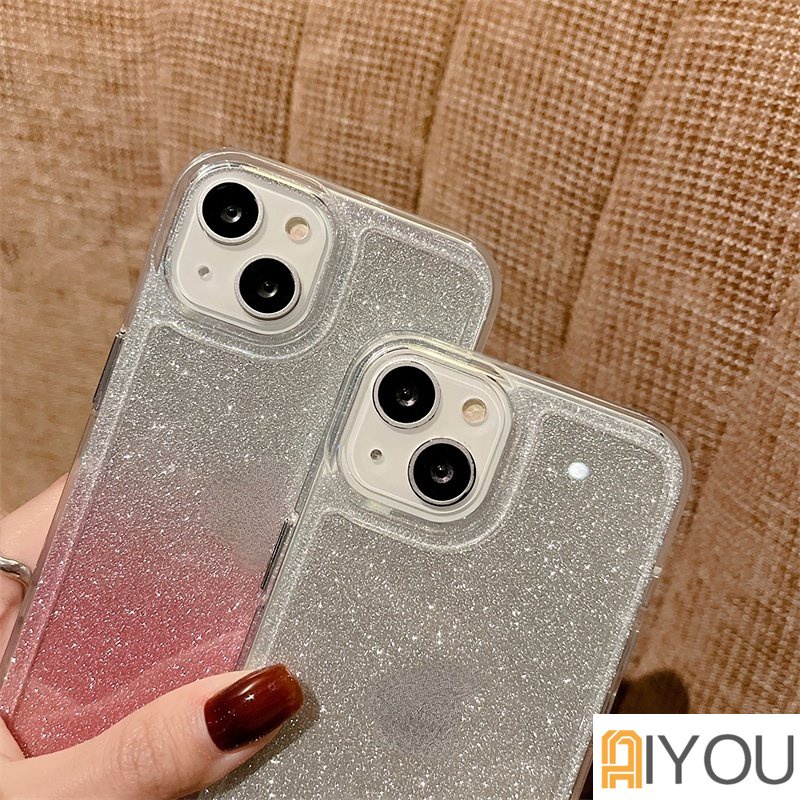 IPHONE Kompatibel Untuk Iphone14 Shiny Silver Foil Sparkle Sequin Glitter Phone Case Untuk Iphone14 13 12 11 Pro Max Anti-Slip Bump Case Cove