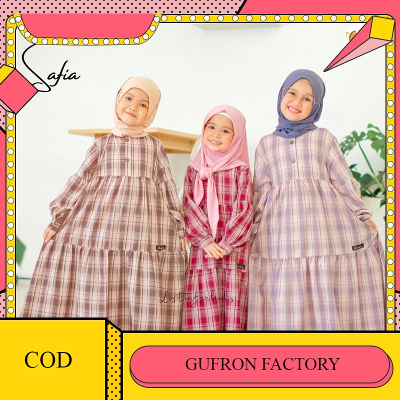 Gamis Anak SAFIA - Baju Gamis Anak Perempuan 0-12 Tahun Katun Premium Kotak Kotak by Listiaforkids