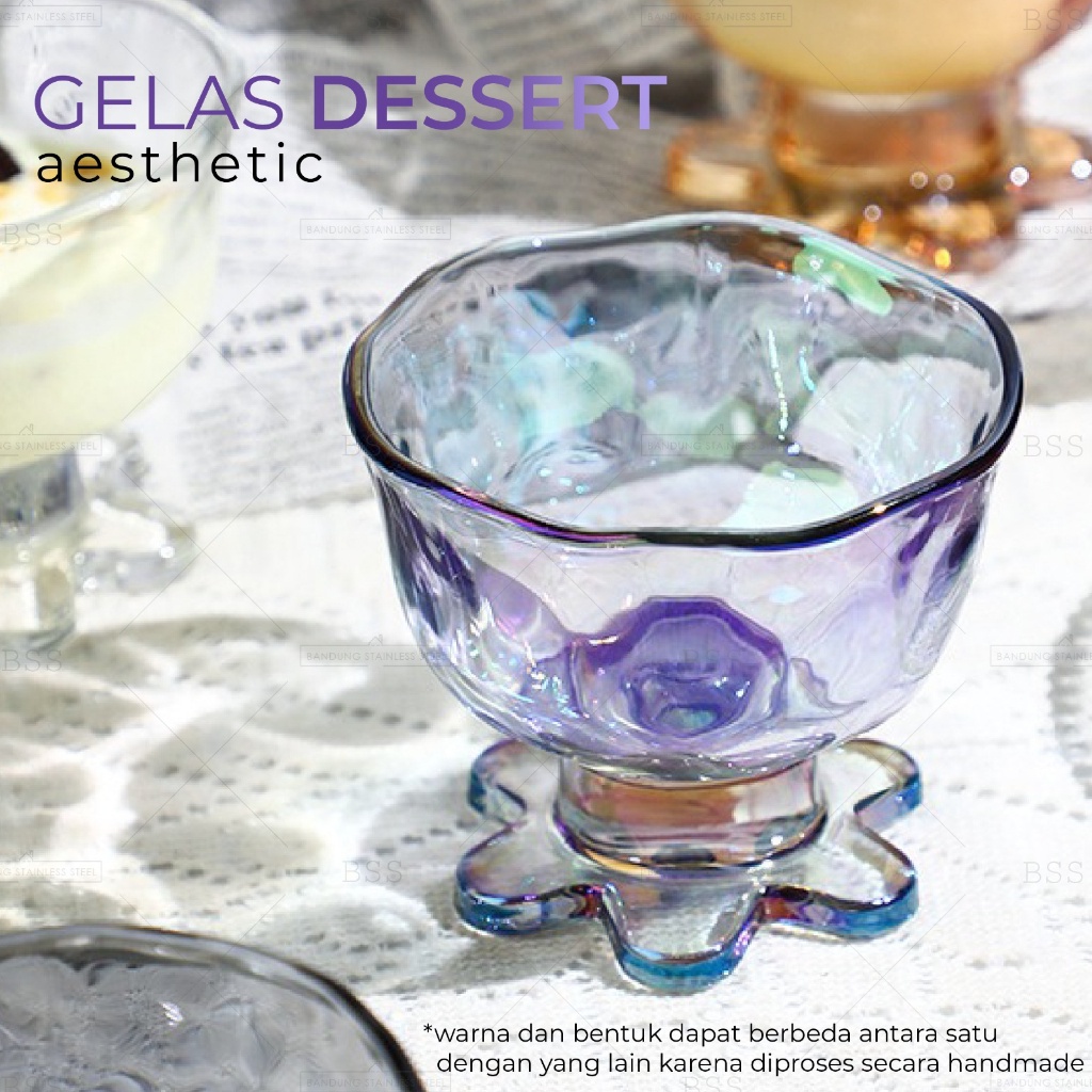 Gelas Cangkir Es Krim Aesthetic 260ml Mangkuk Sop Buah kaki Ice Cream Glass Kaca Jelly Unik Dessert Permen Manis