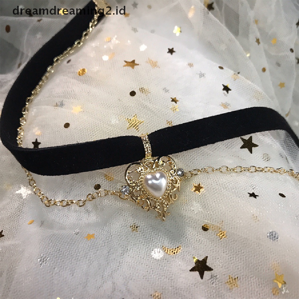 (hot) Kalung Liontin Cinta Hati Choker Hitam Beludru Vintage Untuk Wanita Gadis Hadiah//