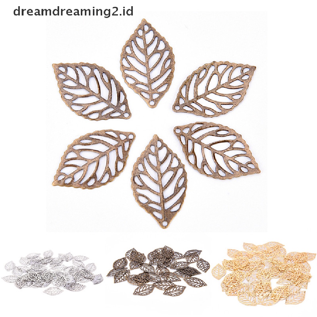 (hot) 50 Pcs Pesona Kerawang Berongga Daun Liontin DIY Membuat Perhiasan Daun Kerajinan Logam//