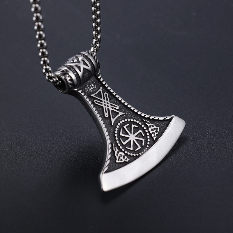 [Z H Perhiasan] Vintage Nordic Viking Myth Tomahawk Hip Hop Liontin Pria Dan Wanita Fashion Stainless Steel Kalung Punk Pesta Batu Baja Titanium Perhiasan Aksesoris