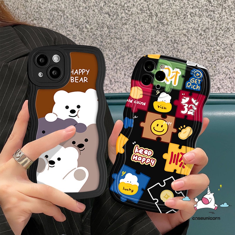 IPHONE Casing Ponsel Pola Puzzle Kreatif Kompatibel Untuk Iphone14 11 13 12 Pro Max 6s 6 7 8 Plus XR 7Plus X XS Max SE 2020 Lembut Tpu Tepi Bergelombang Kartun Beruang Lucu Cover Shell