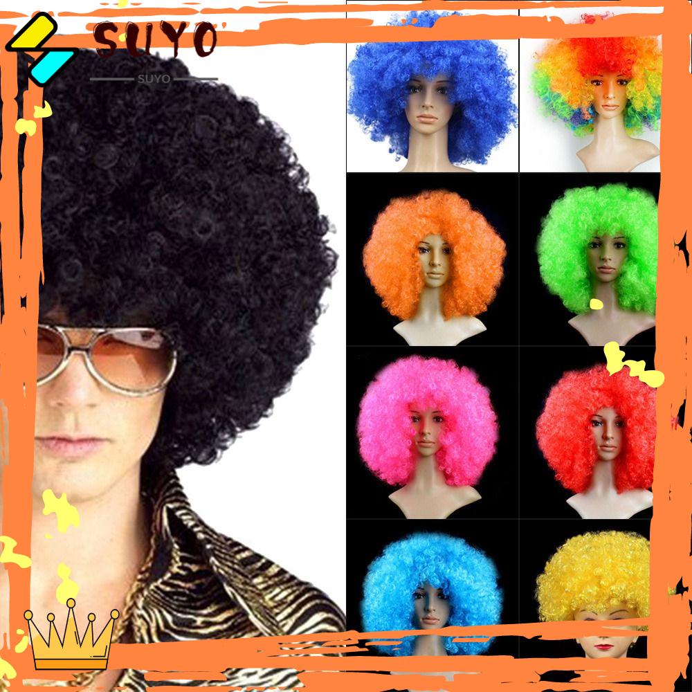 Suyo Hitam Afro Keriting Wig Hadiah Berbagai Badut Berwarna Cosplay Karnaval Pesta Properti Rambut Keriting