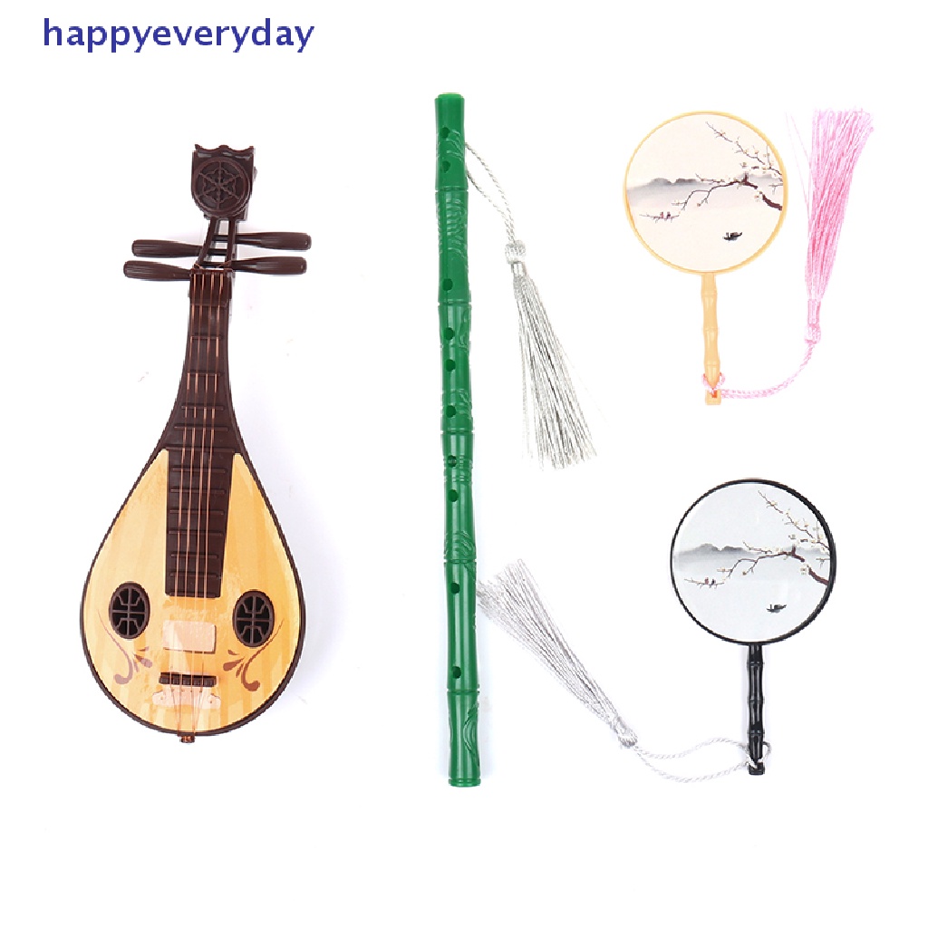 [happy] Rumah Boneka Miniatur Suling Layar Lipat Lute Guzheng Kipas Ornamen Pemandangan Kehidupan [ID]