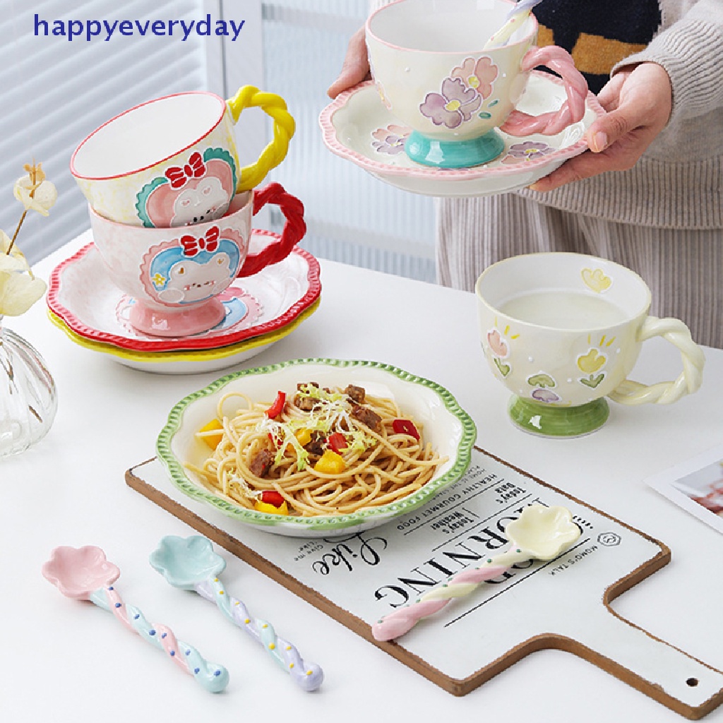 [happy] 1pc Sendok Gagang Panjang Keramik Lucu Es Krim Hand Painted Dessert Spoon [ID]