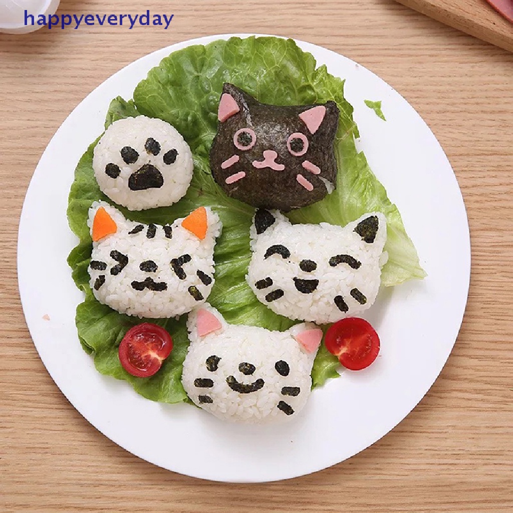 [happy] 1set Cetakan Bola Nasi Kecil Set Motif Kucing Indah DIY Sushi Bento Rice Mold DIY Alat Dapur Rice Ball Maker Sushi Mold Kit Untuk Bekal Bento Aksesoris [ID]