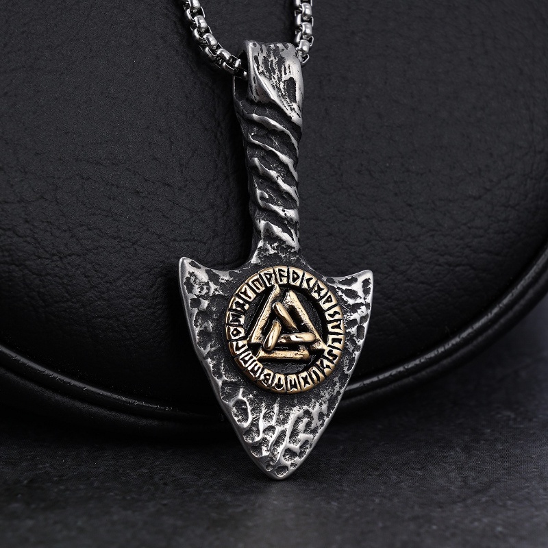 [X C Kalung] Baru Silvery Vintage Viking Rune Tombak Berbentuk Baja Titanium Liontin Anti Karat Kalung Punk Hip Hop Pesta Ulang Tahun Hadiah Untuk Pria Dan Wanita