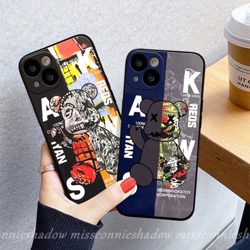 Oppo A17 A57 A12 A15 A95 A16 A76 Reno 8T 8 7 6 5F 5 A7 A5s A3s A54 A9 A55 A94 A53 A31 A1K A78 A96 A74 A5 A52 A11 A36 Trendy Brand Violent Bear Kaws Couple Tepi Lurus Sarung Soft Case