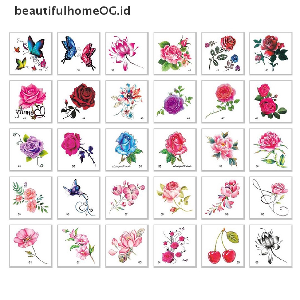 // Beauty// 66Pcs Bunga Kupu-Kupu Seni Tubuh Tato Temporer Stiker Tato Tahan Air **