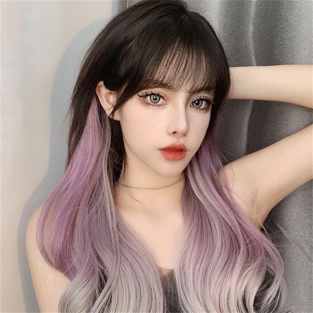 One-piece Ungu Gradien Tak Terlihat Mulus Berbentuk U Menggantung Telinga Ekstensi Rambut Wig Untuk Wanita Rambut Ponytail Panjang Besar Bergelombang Ekstensi Rambut 50 cm