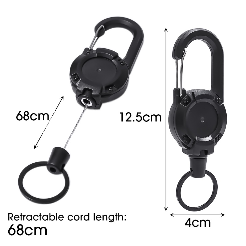 Gantungan Kunci Carabiner Bulat Hitam Putih Luar Ruangan Sederhana/Gesper Ransel Tali Elastis Yang Dapat Ditarik Dapat Digunakan Kembali