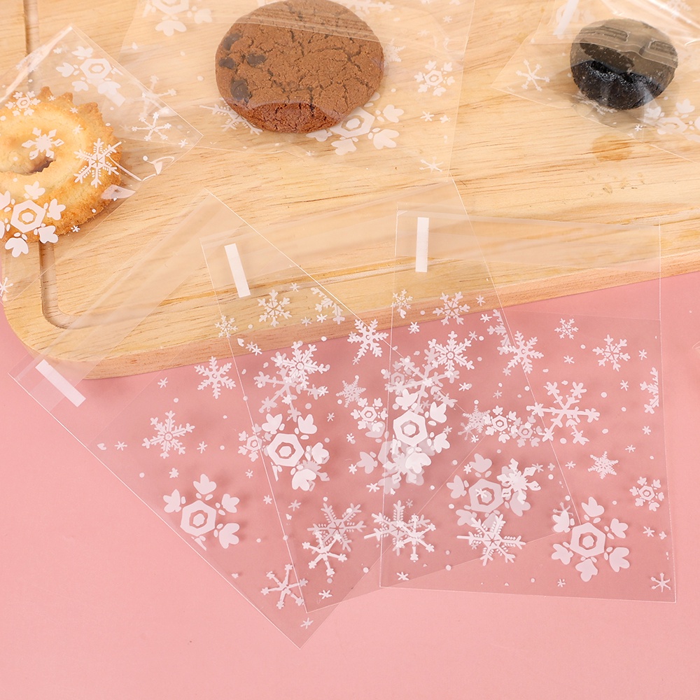 100 Pcs Transparan Snowflake Candy Cookie Baking Wrapping Bag Plastik Perekat Diri Lembab Biskuit Snack Kemasan Kantong Natal Pernikahan Pesta Masa Kini Dekorasi Tas